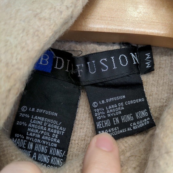 I.B. Diffusion Women's Pullover Knit Sweater Tan Medium Long Sleeve Lambswool - Picture 8 of 11